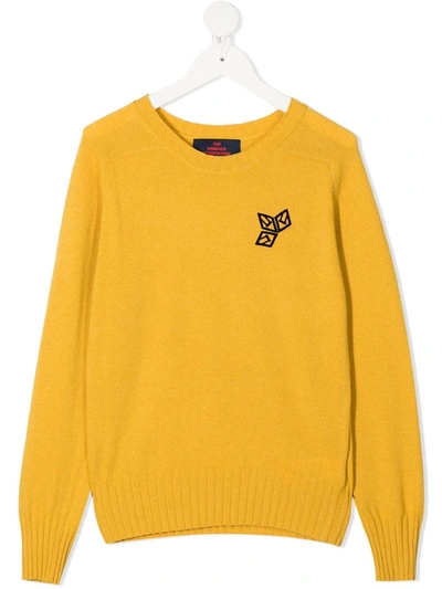 The Animals Observatory Kids' Logo Print Ribbed-knit Jumper In Yellow