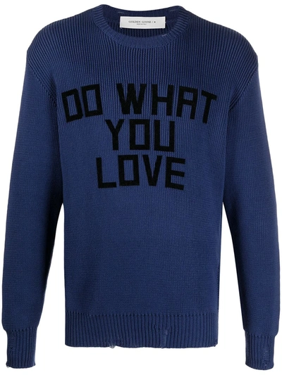 Golden Goose Slogan Distressed Detail Jumper In Blue