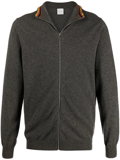 Paul Smith Zip-up Knitted Cardigan In Brown