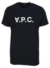 Apc A.p.c. Men Blue Crewneck T-shirt With Logo On The Front In Cotton Man In Blue