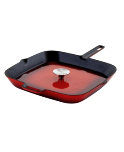 Megachef 11" Square Enamel Grill Pan With Matching Grill Press In Red