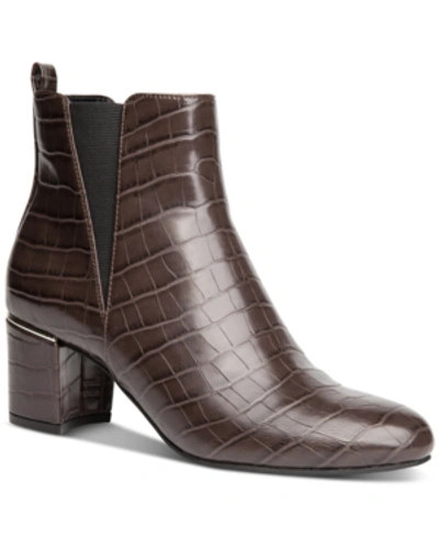 Alfani Zuri Block-heel Booties, Created For Macy's Women's Shoes In Brown Croc