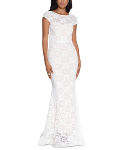 Xscape Lace Cap-sleeve Gown In Ivory