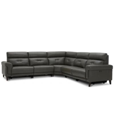 Furniture Closeout! Jazlo 5-pc. Leather Sectional With 3 Power Recliners, Created For Macy's In Charcoal
