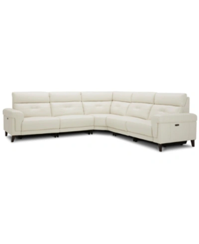 Furniture Closeout! Jazlo 5-pc. Leather Sectional With 3 Power Recliners, Created For Macy's In Coconut Milk