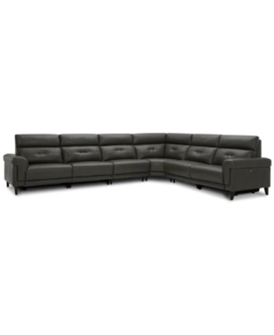 Furniture Closeout! Jazlo 6-pc. Leather Sectional With 2 Power Recliners, Created For Macy's In Charcoal