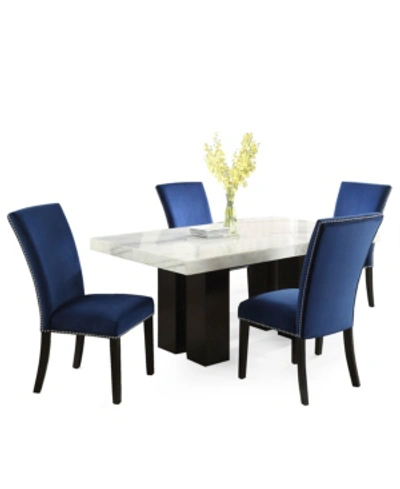 Furniture Camila Rectangle Dining Table And Blue Velvet Dining Chair 5-piece Set, Created For Macy's