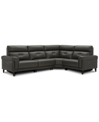 Furniture Closeout! Jazlo 4-pc. Leather Sectional With 2 Power Recliners, Created For Macy's In Charcoal