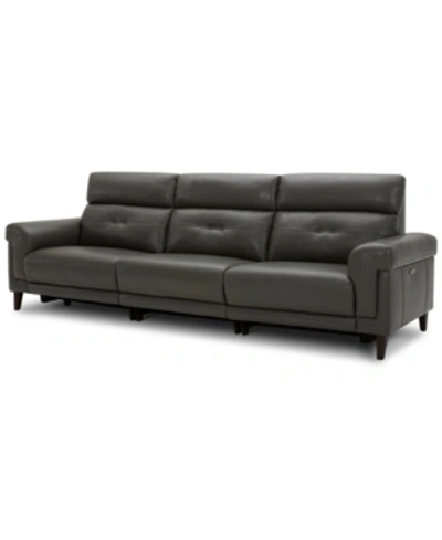 Furniture Closeout! Jazlo 3-pc. Leather Sectional With 3 Power Recliners, Created For Macy's In Charcoal