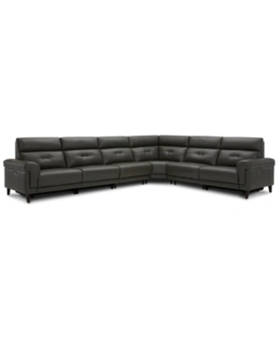 Furniture Closeout! Jazlo 6-pc. Leather Sectional With 3 Power Recliners, Created For Macy's In Charcoal