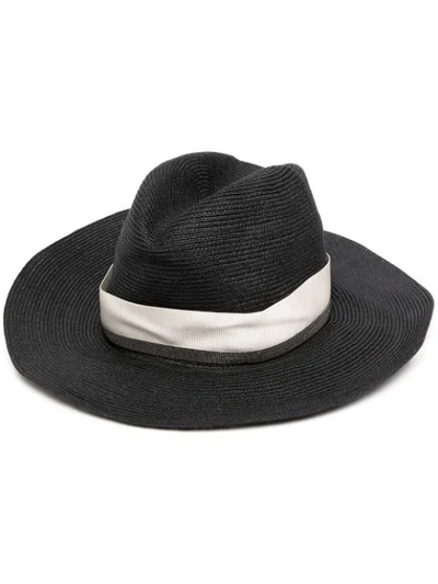Brunello Cucinelli 金属串珠缀饰编织遮阳帽 In Black