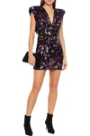 Iro Irva Wrap-effect Ruffled Sequined Chiffon Mini Dress In Dark Purple