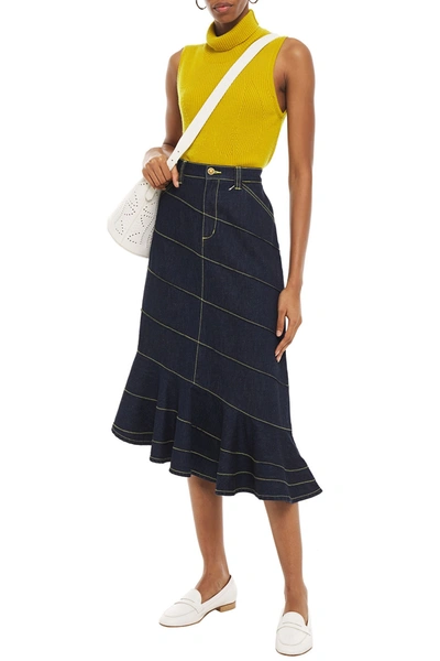 Tory Burch Asymmetric Embroidered Denim Skirt In Blue | ModeSens