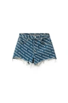 Alexander Wang All-over Logo Printed Denim Shorts In Deep Blue/white