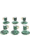 L'OBJET MALACHITE ESPRESSO CUP AND SAUCER SET