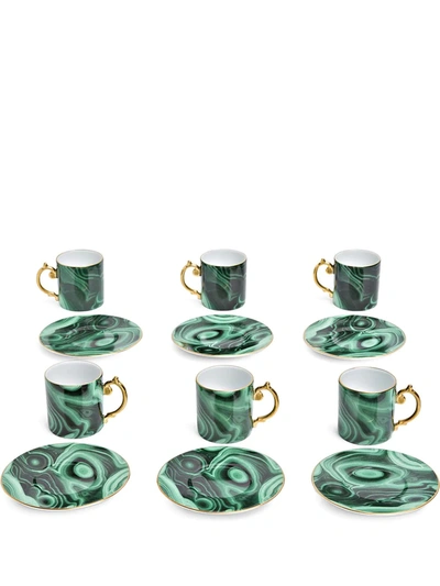L'objet Malachite Espresso Cup And Saucer Set In Green, Gold
