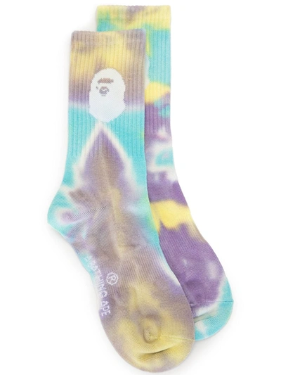 A Bathing Ape Ape Head Tie-dye Socks In Multicolour