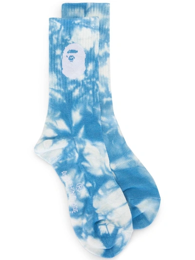 A Bathing Ape Ape Head Tie-dye Socks In Blue