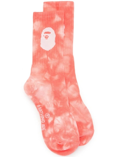 A Bathing Ape Ape Head Tie-dye Socks In Pink