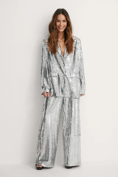 Lizzy X Na-kd Flowy Sequin Pants Silver