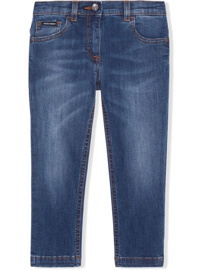 Dolce & Gabbana Kids' Logo-appliqué Skinny Jeans In Blue