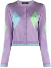 VERSACE ARGYLE INTARSIA-KNIT SILK CARDIGAN