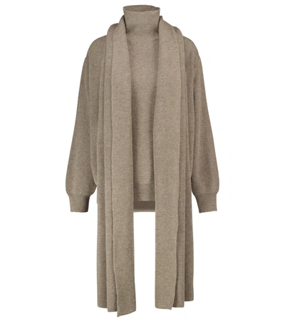The Frankie Shop Turtleneck Sweater With Scarf In Brown