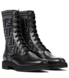 Fendi Rockoko Ff Leather-trimmed Combat Boots In Black