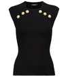 Balmain Button-embellished Ribbed-knit Tank In Black