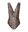 Ganni Black & Brown Recycled One-piece Swimsuit In Multicoloured