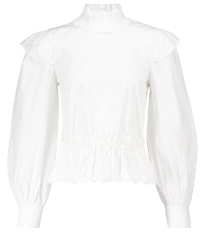 Ganni Twist Smocked Organic Cotton Poplin Shirt In White