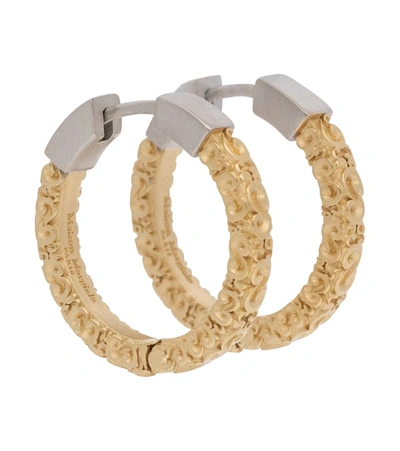 Maison Margiela Engraved Two Tone Small Hoop Earrings In Gold,silver