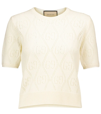 Gucci Womens Ivory Gg-perforated Wool Top M