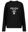 Prada Cashmere And Wool Logo Crew-neck Sweater In Black
