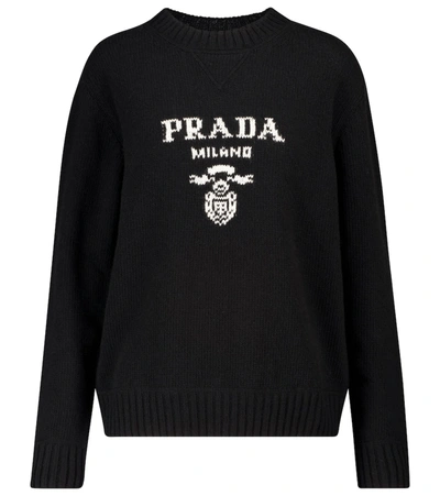 Prada Logo Wool And Cashmere Sweater In Black
