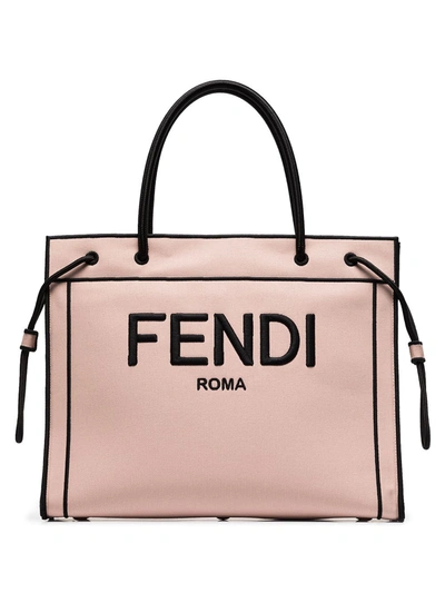 Fendi Roma L号帆布托特包 In Pink