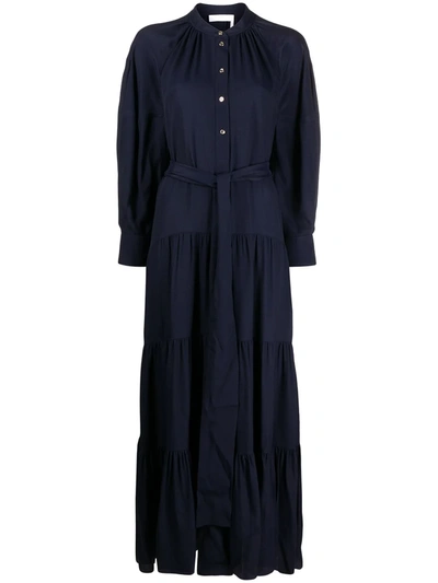 Chloé Navy Tiered Maxi Dress In Blue