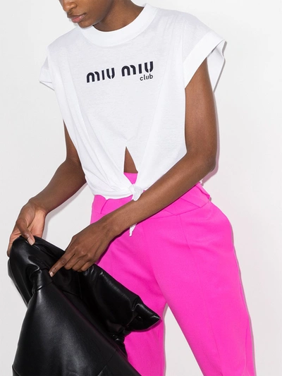 Miu Miu White Logo Print Tie Front T-shirt