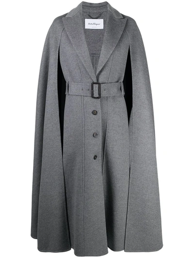 Ferragamo Cape-detail Belted Coat In Grey