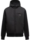 Prada Hooded Puffer Jacket In Black