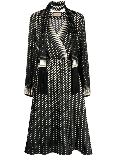 Gucci Printed Silk Twill Midi Dress With Scarf In Black