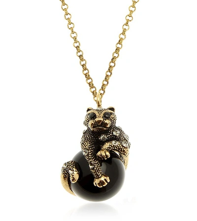 Alcozer & J Designer Necklaces Black Panther Necklace W/onyx, Swarovski Crystals And Sapphire In Doré