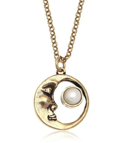 Alcozer & J Necklaces Moon Brass Necklace With Pearl In Doré