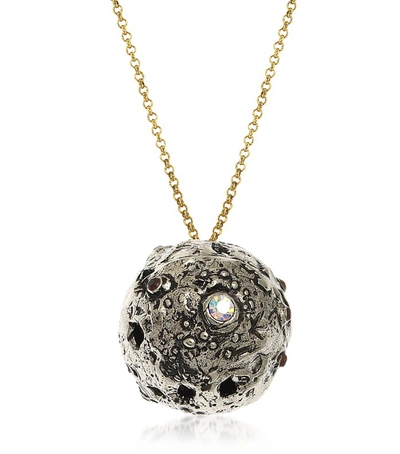 Alcozer & J Necklaces Silvered Brass Moon Necklace With Swarovski And Garnet. In Métallisé