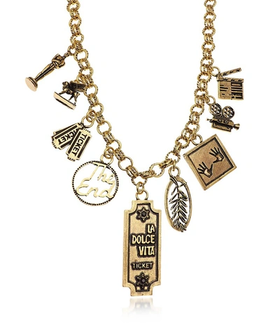 Alcozer & J Necklaces Golden Brass Cinema Charms Necklace In Doré