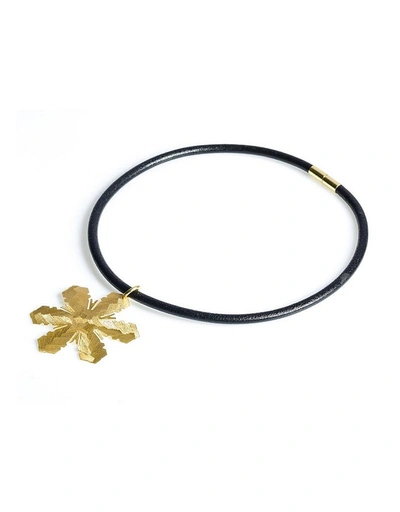 Stefano Patriarchi Designer Necklaces Etched Golden Silver Stalactite W/ Leather Lace In Doré
