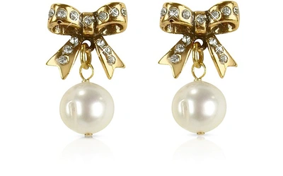 Alcozer & J Designer Earrings Little Bow Earrings W/pearls In Or