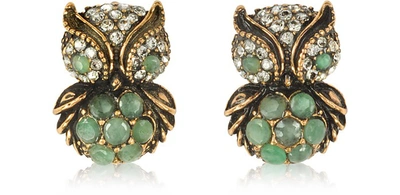 Alcozer & J Designer Earrings Green Owl Earrings W/stones In Vert