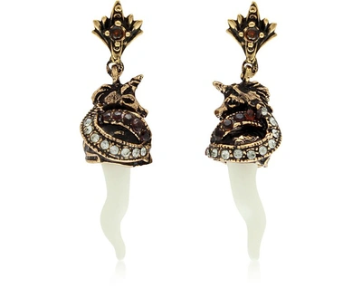 Alcozer & J Earrings Unicorn And Horn Brass Earrings In Blanc