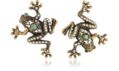 Alcozer & J Designer Earrings Frog Earrings W/crystals In Or